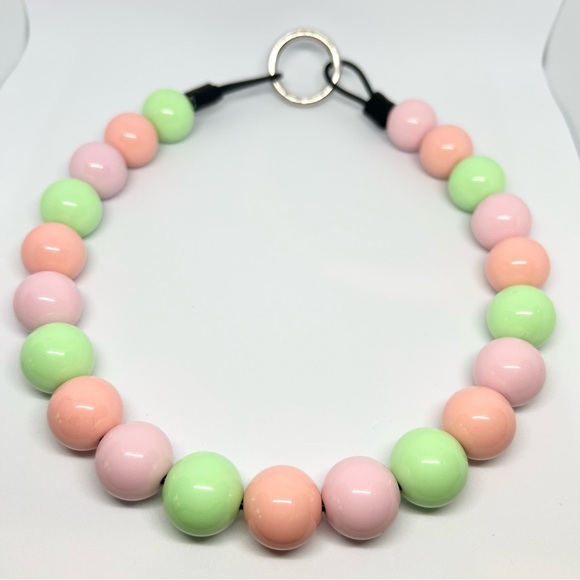 Watermelon Pink & Seafoam Green Beaded Dog Collar Necklace Size Medium - Picture 1 of 7